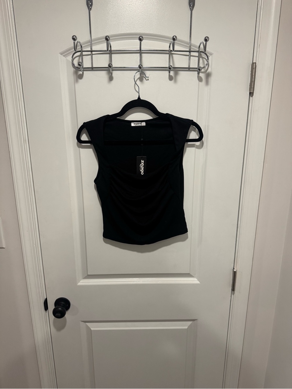 zeagoo Black Sleeveless Draped-Neck Top